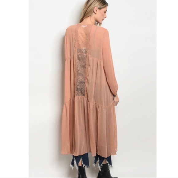 Boho Lace Detail Duster Cardigan - Picture 2 of 7
